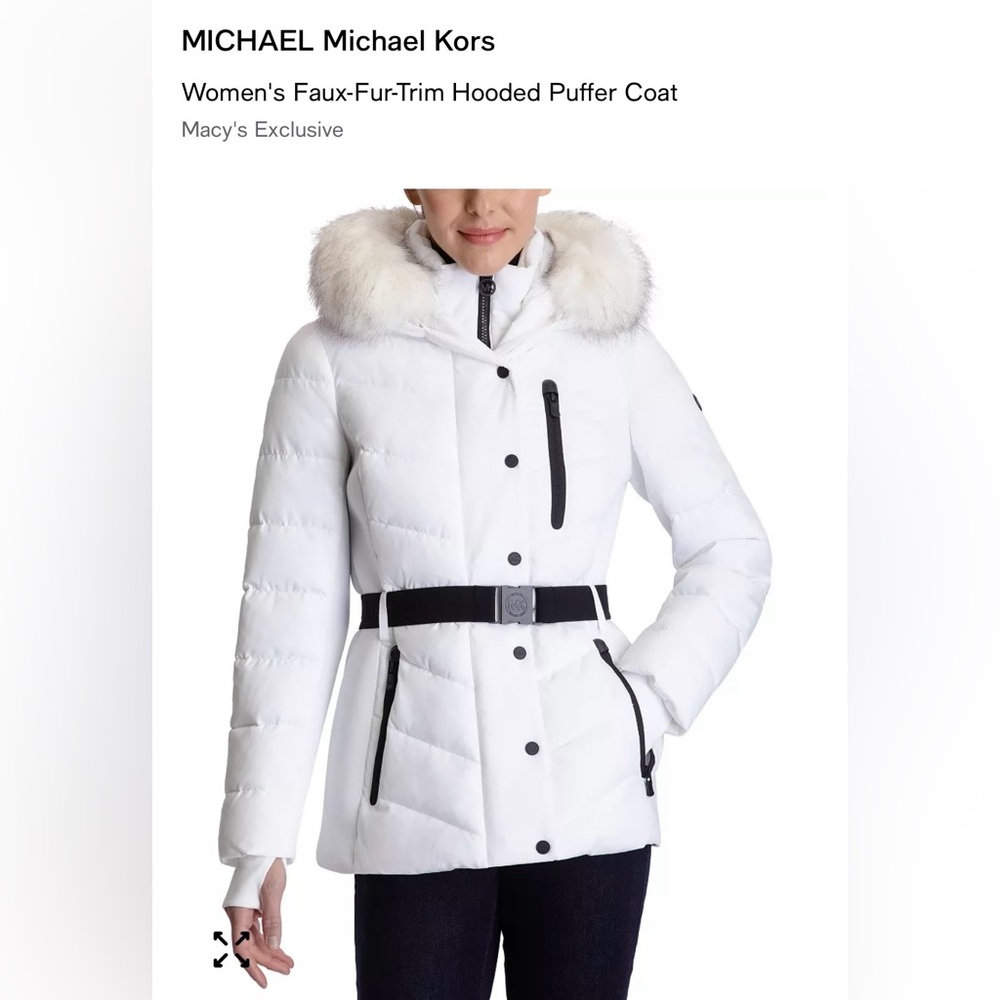 Michael Kors White Down Fur Puffer Coat
